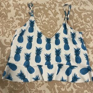Kortni Jeane White Blue Pineapple Top Tankini Swim Size Large